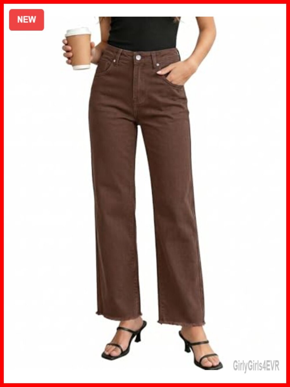 High Waisted Stretchy Straight Leg Jeans Frayed Raw Hem 30" Inseam